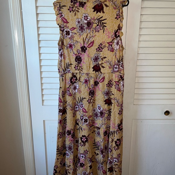 Knox Rose Women's Sleeveless Midi Dress Mustard Yellow Floral Ruffle Size L - Picture 7 of 8